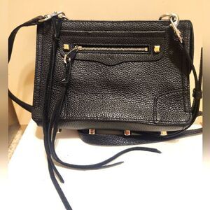 NEW Rebecca Minkoff Regan Black Pebbled Leather Small Crossbody Handbag Ret $198